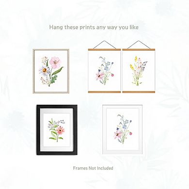 Watercolor Wildflower Floral Wall Art Prints Set of 4 Botanical Decor