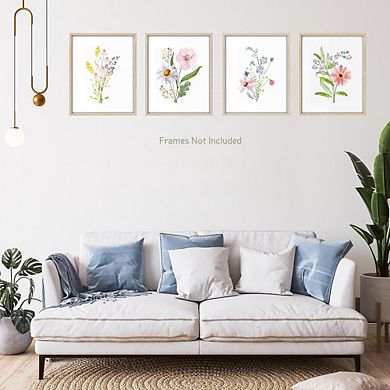 Watercolor Wildflower Floral Wall Art Prints Set of 4 Botanical Decor