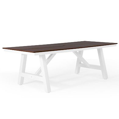 90" HDPE Rectangle Outdoor Patio Dining Table With Umbrella Hole and Metal Frame