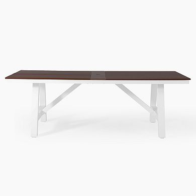 90" HDPE Rectangle Outdoor Patio Dining Table With Umbrella Hole and Metal Frame