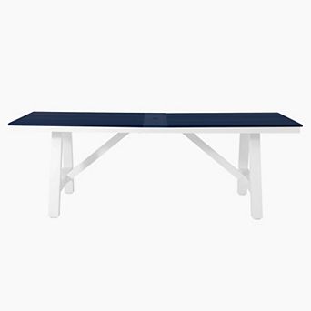 90" HDPE Rectangle Outdoor Patio Dining Table With Umbrella Hole and Metal Frame