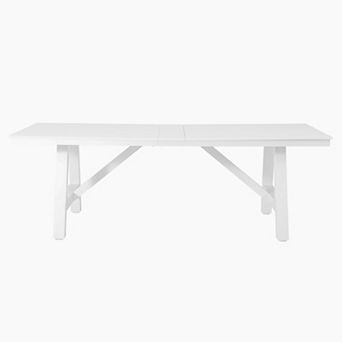 90" HDPE Rectangle Outdoor Patio Dining Table With Umbrella Hole and Metal Frame