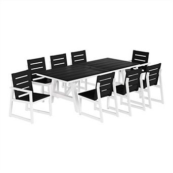 9 pc HDPE Outdoor Furniture Patio Dining Table With Umbrella Hole and Chairs Set For 8