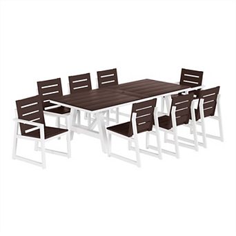 9 pc HDPE Outdoor Furniture Patio Dining Table With Umbrella Hole and Chairs Set For 8