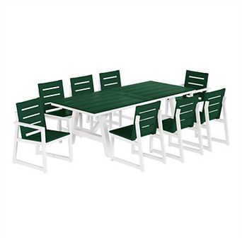 9 pc HDPE Outdoor Furniture Patio Dining Table With Umbrella Hole and Chairs Set For 8