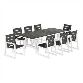 9 pc HDPE Outdoor Furniture Patio Dining Table With Umbrella Hole and Chairs Set For 8