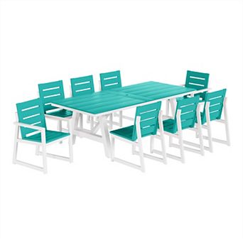 9 pc HDPE Outdoor Furniture Patio Dining Table With Umbrella Hole and Chairs Set For 8