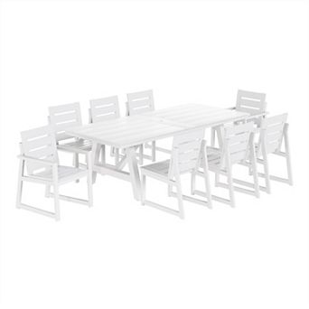 9 pc HDPE Outdoor Furniture Patio Dining Table With Umbrella Hole and Chairs Set For 8