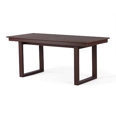 68" Outdoor HDPE Modern Rectangular Patio Dining Table With Umbrella Hole