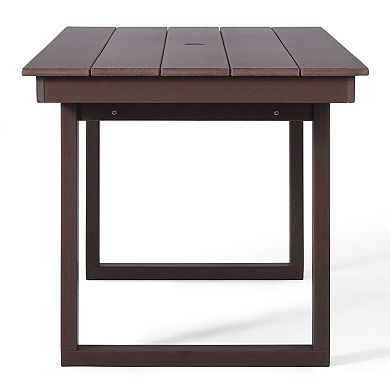 68" Outdoor HDPE Modern Rectangular Patio Dining Table With Umbrella Hole