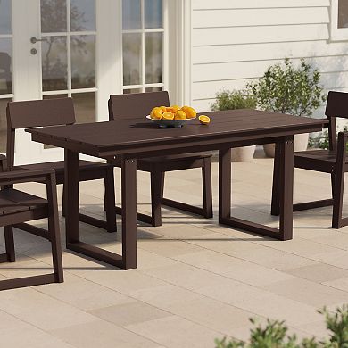 68" Outdoor HDPE Modern Rectangular Patio Dining Table With Umbrella Hole
