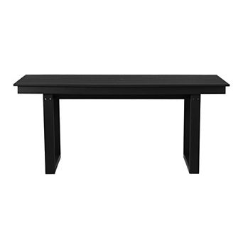 68" Outdoor HDPE Modern Rectangular Patio Dining Table With Umbrella Hole