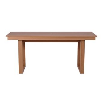 68" Outdoor HDPE Modern Rectangular Patio Dining Table With Umbrella Hole