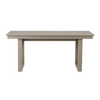 68" Outdoor HDPE Modern Rectangular Patio Dining Table With Umbrella Hole