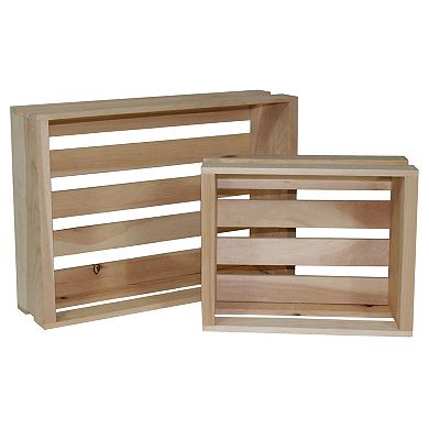 2 Piece Unfinished Pine Pallet Style Half Crate Set, Fully Assembled