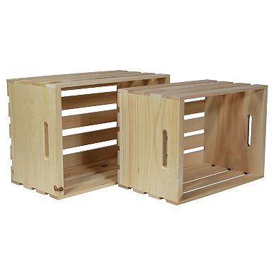 2 Piece Unfinished Pine Pallet Style Crate Set, Fully Assembled