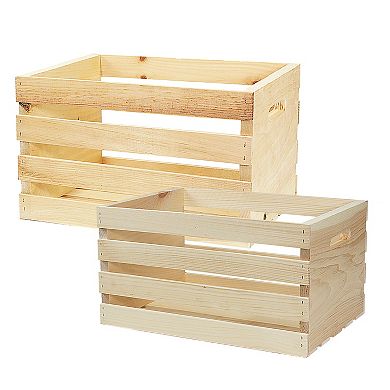 2 Piece Unfinished Pine Pallet Style Crate Set, Fully Assembled