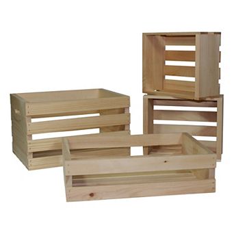 4 pc Unfinished Pine Pallet Style Crate Set, Fully Assembled