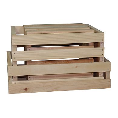 4 Piece Unfinished Pine Pallet Style Crate Set, Fully Assembled