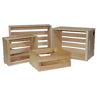 4 Piece Unfinished Pine Pallet Style Crate Set, Fully Assembled