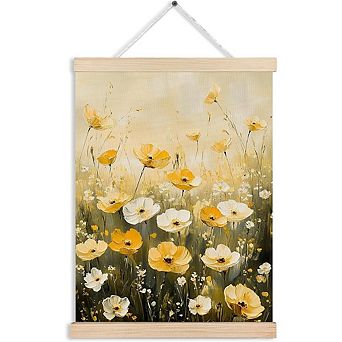 Watercolor Wildflower Wall Art Framed Rustic Cottagecore Floral Canvas Decor