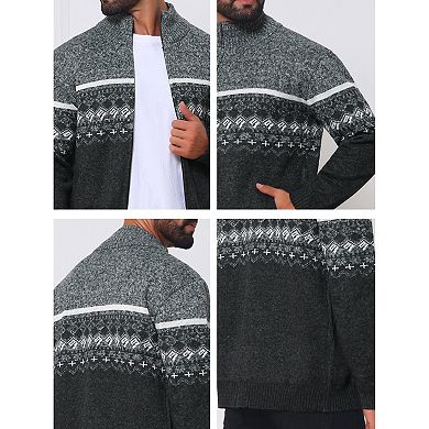 Men's Casual Stand Collar Long Sleeves Zipper Patterned Knitted Sweater