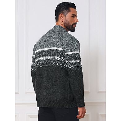 Men's Casual Stand Collar Long Sleeves Zipper Patterned Knitted Sweater