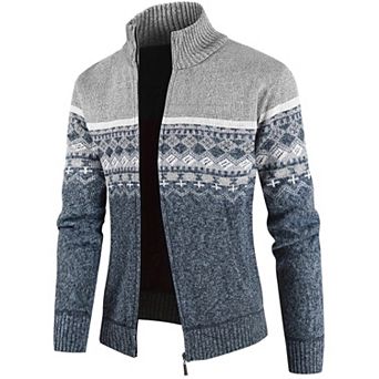 Men's Casual Stand Collar Long Sleeves Zipper Patterned Knitted Sweater
