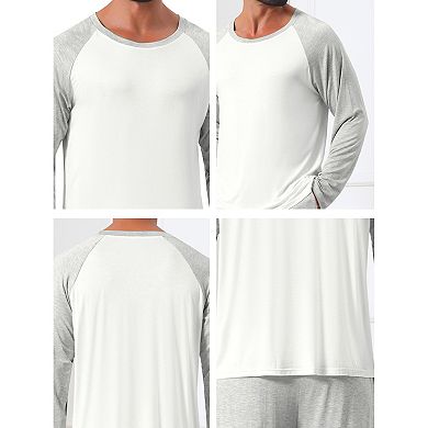 Men's Crew Neck Raglan Sleeve Sleepshirt & Lounge Pants 2 Piece Pajama Set