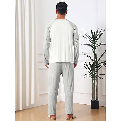 Men's Crew Neck Raglan Sleeve Sleepshirt & Lounge Pants 2 Piece Pajama Set