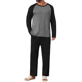 Men's Crew Neck Raglan Sleeve Sleepshirt & Lounge Pants 2 pc Pajama Set
