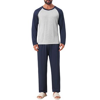 Men's Crew Neck Raglan Sleeve Sleepshirt & Lounge Pants 2 pc Pajama Set