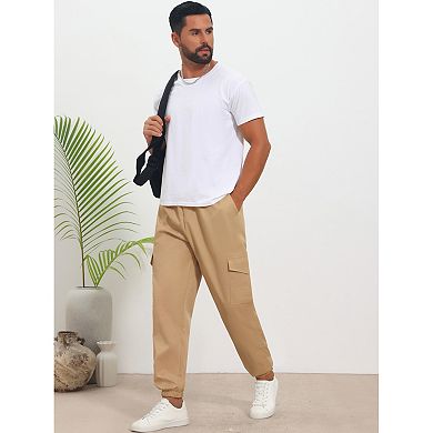 Men's Casual Jogger Solid Color Drawstring Waist Multi-Pocket Cargo Pants