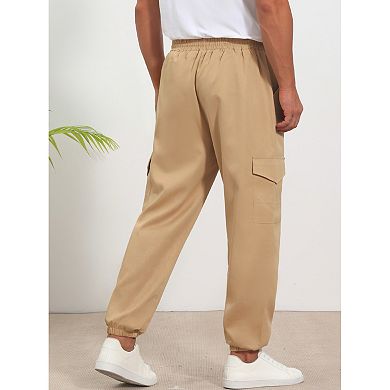 Men's Casual Jogger Solid Color Drawstring Waist Multi-Pocket Cargo Pants