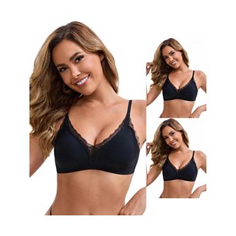 3 Packs Women's Lace Trim Plunge Wireless Push Up Bras Spaghetti Straps No Show Triangle Bra