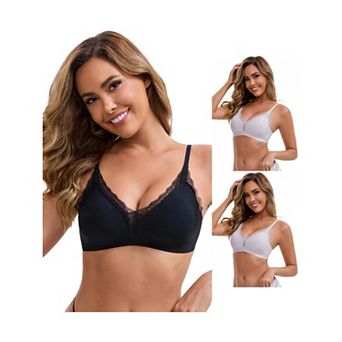 3 Packs Women's Lace Trim Plunge Wireless Push Up Bras Spaghetti Straps No Show Triangle Bra