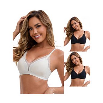 3 Packs Women's Lace Trim Plunge Wireless Push Up Bras Spaghetti Straps No Show Triangle Bra