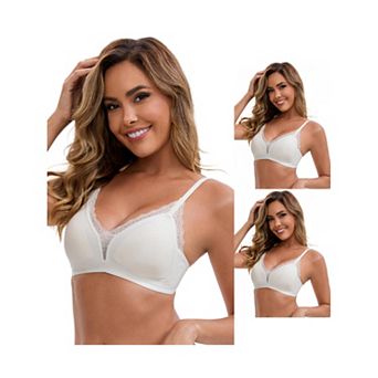 3 Packs Women's Lace Trim Plunge Wireless Push Up Bras Spaghetti Straps No Show Triangle Bra