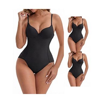3 Packs Women's Sheer Mesh Padded Body Shaper Back Hook Closure SpaghettiStraps TummyControl Leotard