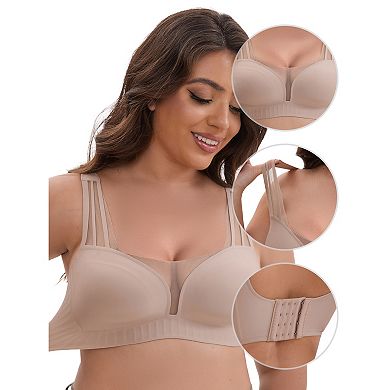 3 Packs Women's Mesh Wireless Push Up Minimizers Wide Straps VNeck Lightweight Seamless Soft Bras