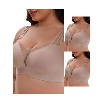 3 Packs Women's Mesh Wireless Push Up Minimizers Wide Straps VNeck Lightweight Seamless Soft Bras
