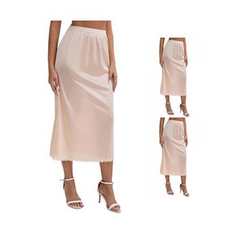 3 Packs Women's Satin Lace Trim Flared Hem Half Slip Relaxed Fit Lightweight Solid Maxi Petticoat