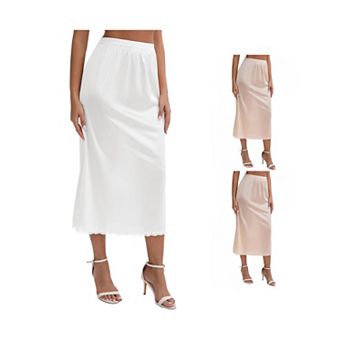 3 Packs Women's Satin Lace Trim Flared Hem Half Slip Relaxed Fit Lightweight Solid Maxi Petticoat