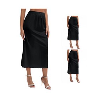 3 Packs Women's Satin Lace Trim Flared Hem Half Slip Relaxed Fit Lightweight Solid Maxi Petticoat