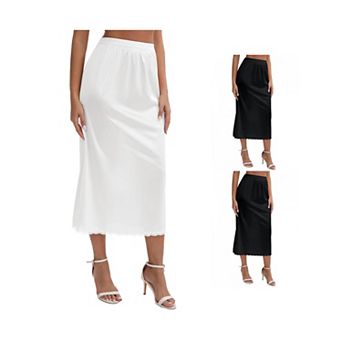 3 Packs Women's Satin Lace Trim Flared Hem Half Slip Relaxed Fit Lightweight Solid Maxi Petticoat