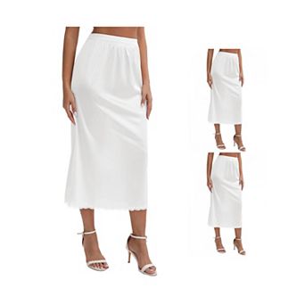 3 Packs Women's Satin Lace Trim Flared Hem Half Slip Relaxed Fit Lightweight Solid Maxi Petticoat