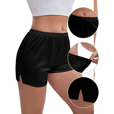 3 Packs Women's Side Slits Ice Silk Knickers Loose Fit Mid-Waisted Full Coverage Solid Slip Shorts