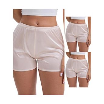 3 Packs Women's Side Slits Ice Silk Knickers Loose Fit Mid-Waisted Full Coverage Solid Slip Shorts