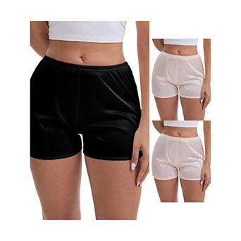 3 Packs Women's Side Slits Ice Silk Knickers Loose Fit Mid-Waisted Full Coverage Solid Slip Shorts