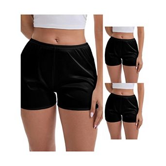3 Packs Women's Side Slits Ice Silk Knickers Loose Fit Mid-Waisted Full Coverage Solid Slip Shorts
